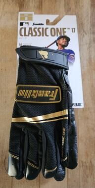 Franklin Sport Classic One LT MLB Baseball Batting Gloves-Adult Small Black Gold